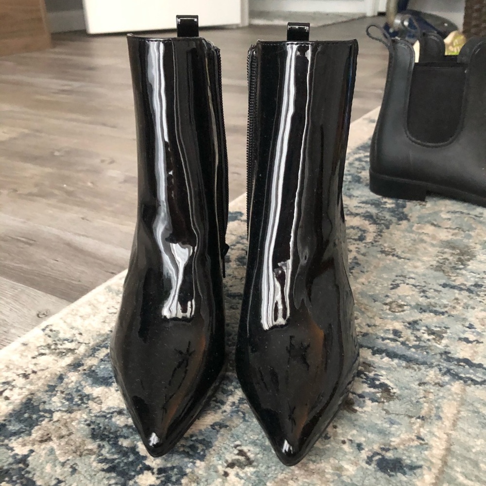 Black patent leather ankle boots